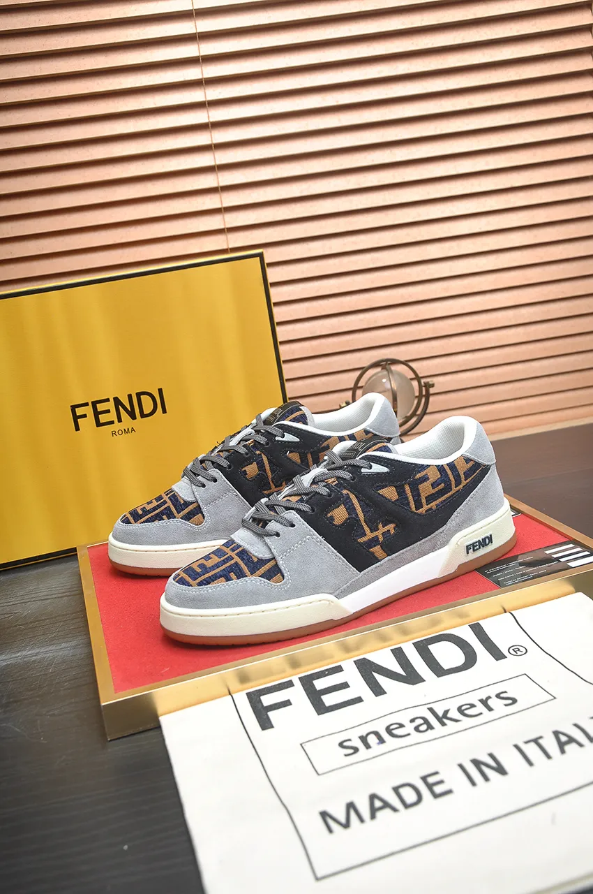Men's shoes 💰600💶 [Fendi] The latest couple model 🔥 Many 💑 stars have the same style. FD match is a one-to-one replica of the original version. The first fendi match created by designer Kim Jones and Trainer basketball sneakers by Donkey. Material: Original silk leather. Lining: breathable mesh. Packaging: Original 1:1 matching high-end packaging. Size: Female 35-40 Male 38-44 (45 46. Custom-made (no return or exchange)
